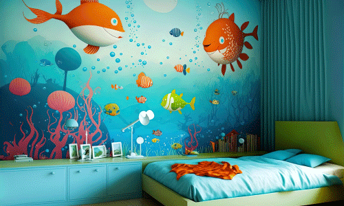 Under Water themed wallpaper in a child's bedroom | Decals.com