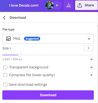 Download options in Canva | Decals.com